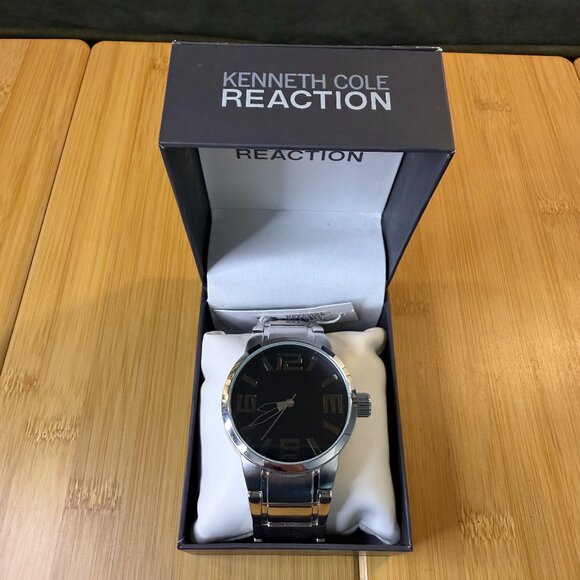 Kenneth Cole Reaction Silver/Black Oversized Modern Watch RK3236 NIB, 45mm - Picture 1 of 5